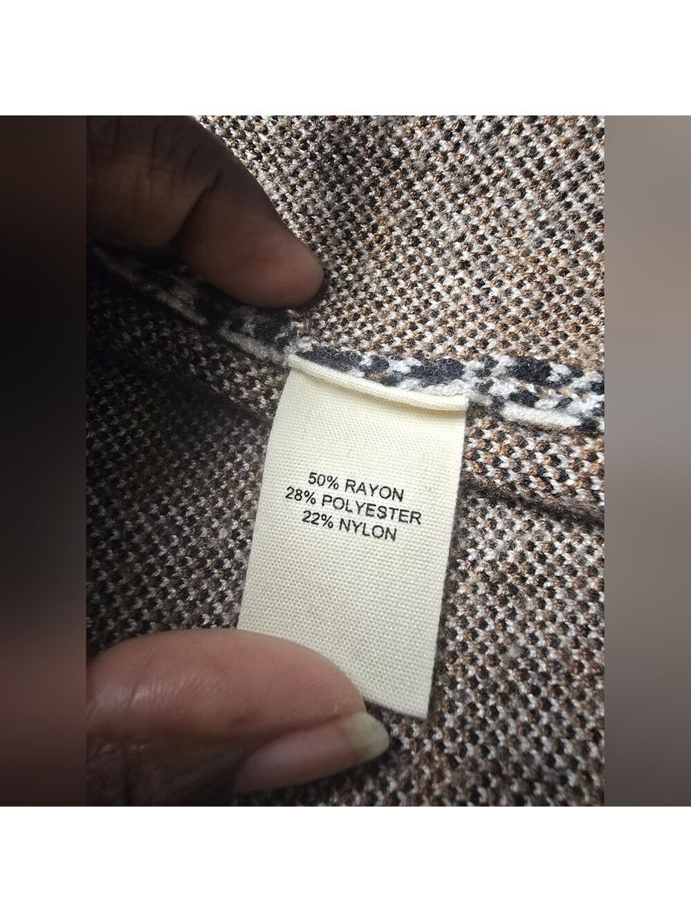 Marled Ivory Brown Black Houndstooth Double Breasted Sweater Jacket XL - Picture 10 of 11